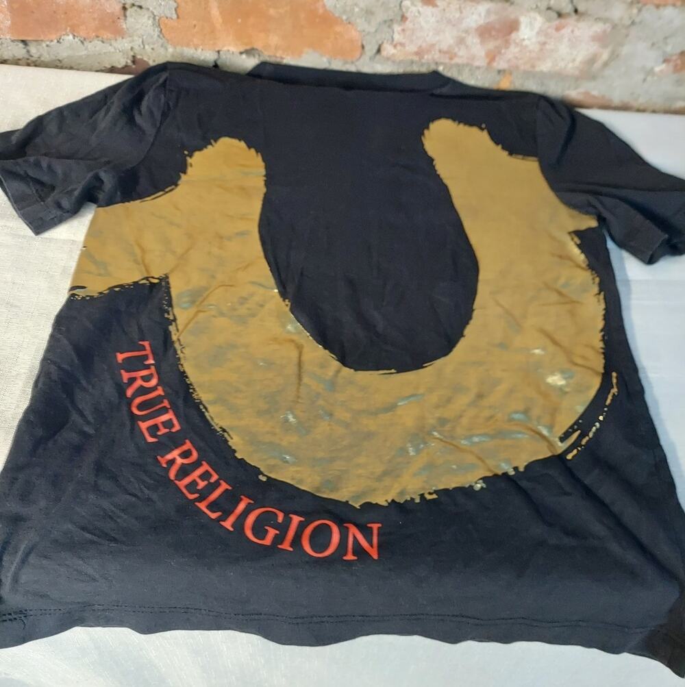 True Religion T Shirt Boys S Black Gold Red Horseshoe Logo Graphic Short Sleeve